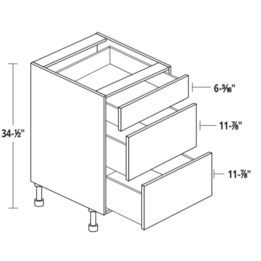 24" Deep 3 Drawer Base